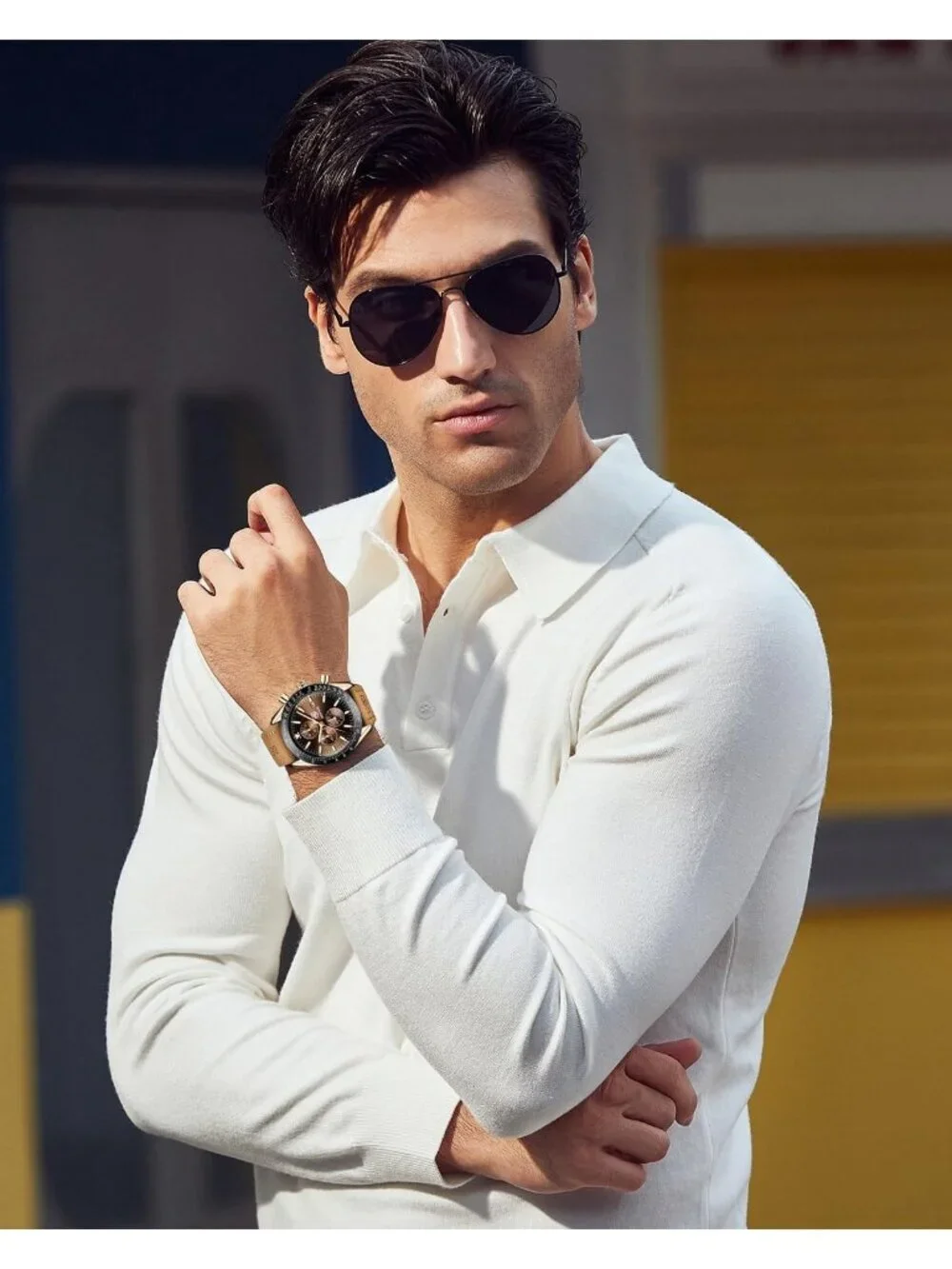 Mens Brown Gold Analog Silicone Strap Chronograph Luminous Designer Casual Watch